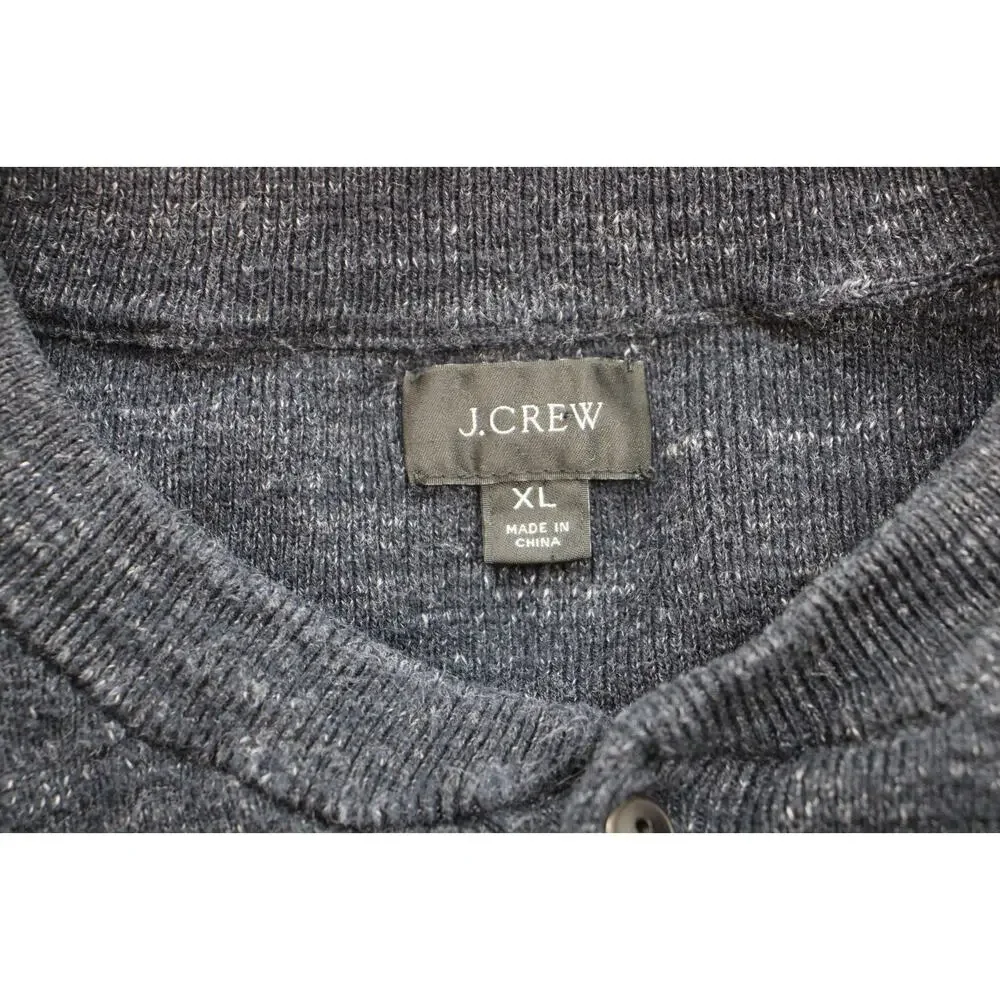 J Crew Sweater Mens XL Navy Blue 100% Cotton Tight Knit‎ Long Sleeve Henley Neck